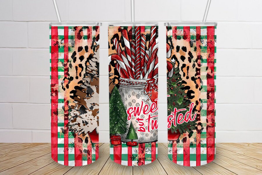 Christmas tumbler, sweet and twisted candy cane 20oz skinny tumbler with cheetah print