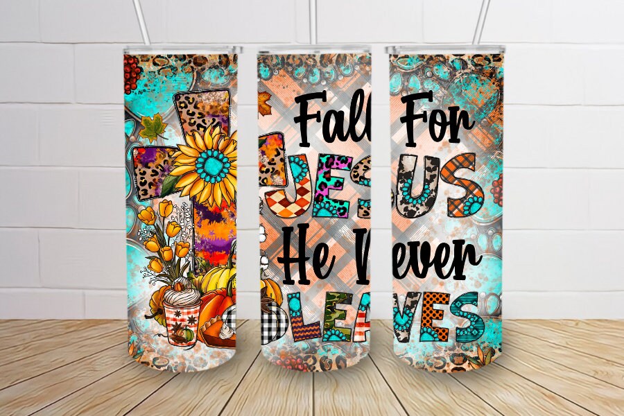 Fall for Jesus he never leaves cute christian 20oz fall tumbler