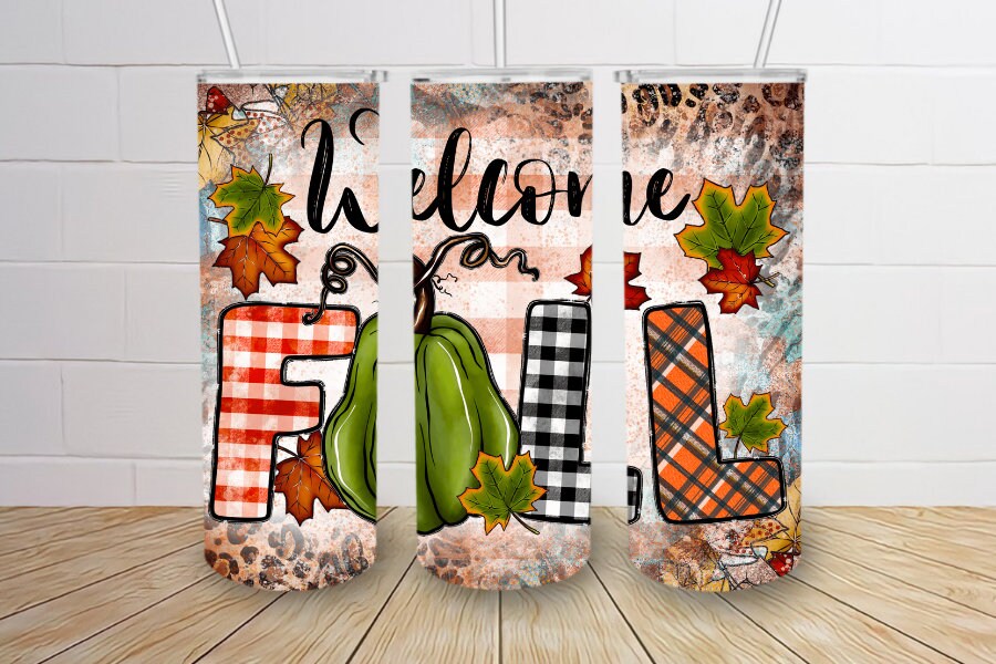 Welcome Fall cute pumpkin 20oz autumn skinny tumbler