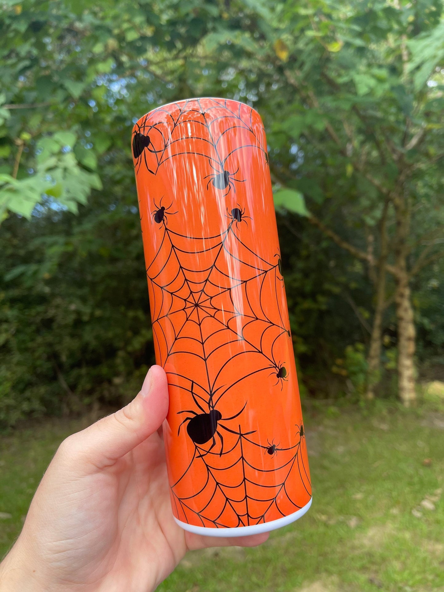 Lets Get Spooky orange spider web halloween cute 20oz skinny tumbler or 12oz kids bottle