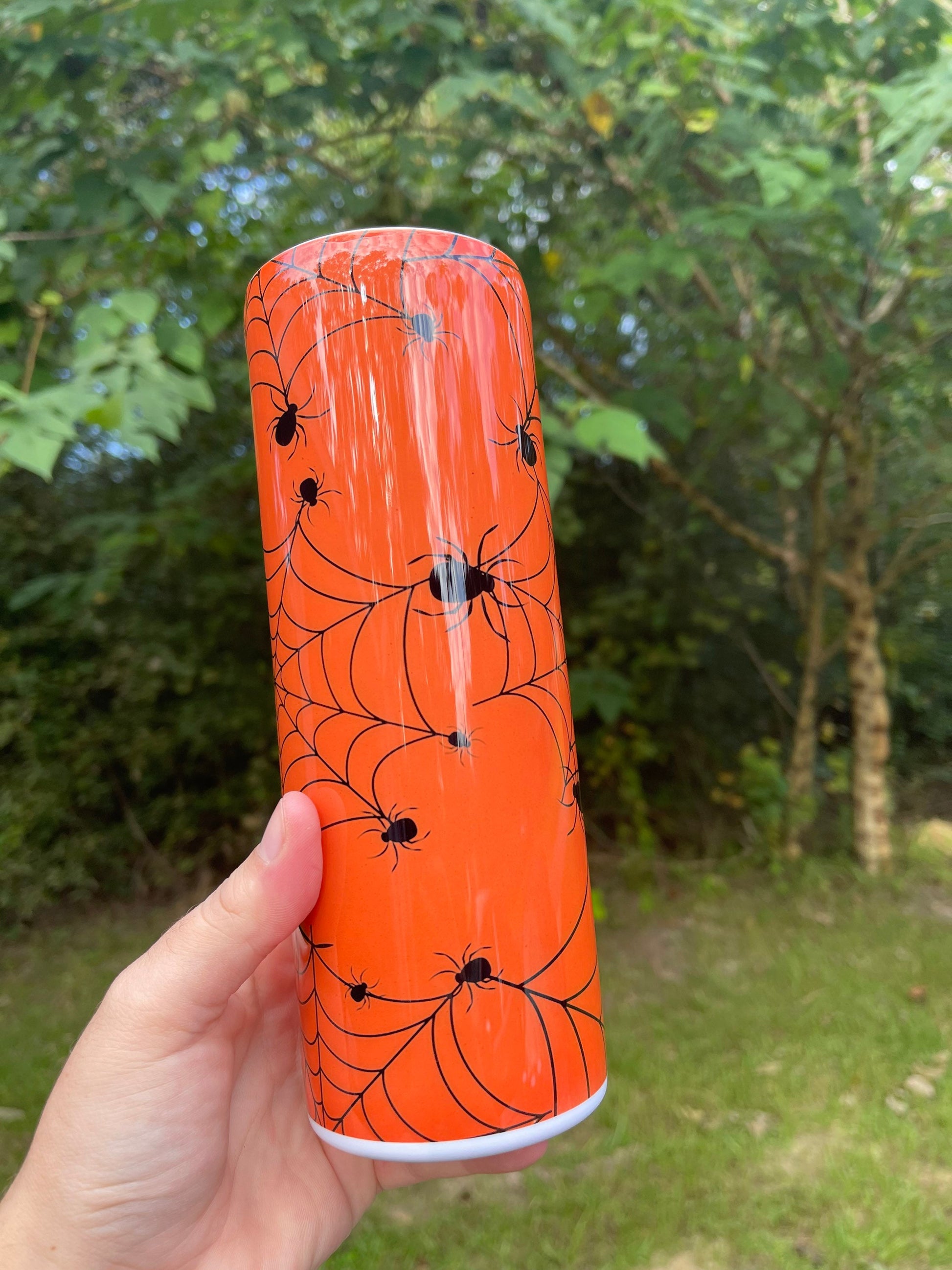 Lets Get Spooky orange spider web halloween cute 20oz skinny tumbler or 12oz kids bottle