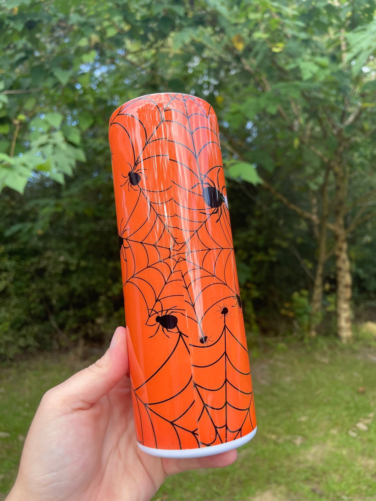 Lets Get Spooky orange spider web halloween cute 20oz skinny tumbler or 12oz kids bottle