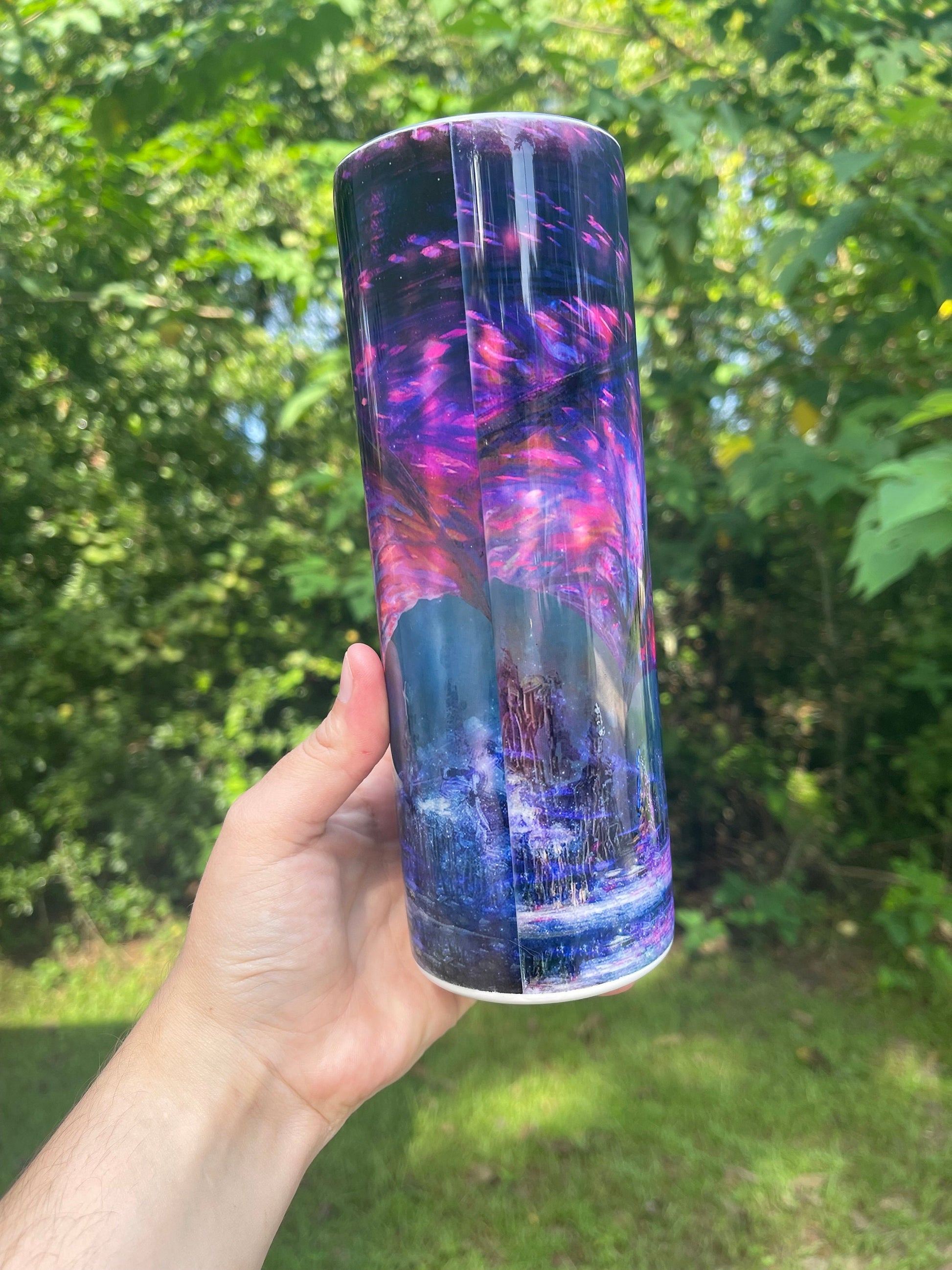 Awesome dragon flame purple and blues, personalizable 20oz tumbler skinny or 12oz kids bottle with lid and straw