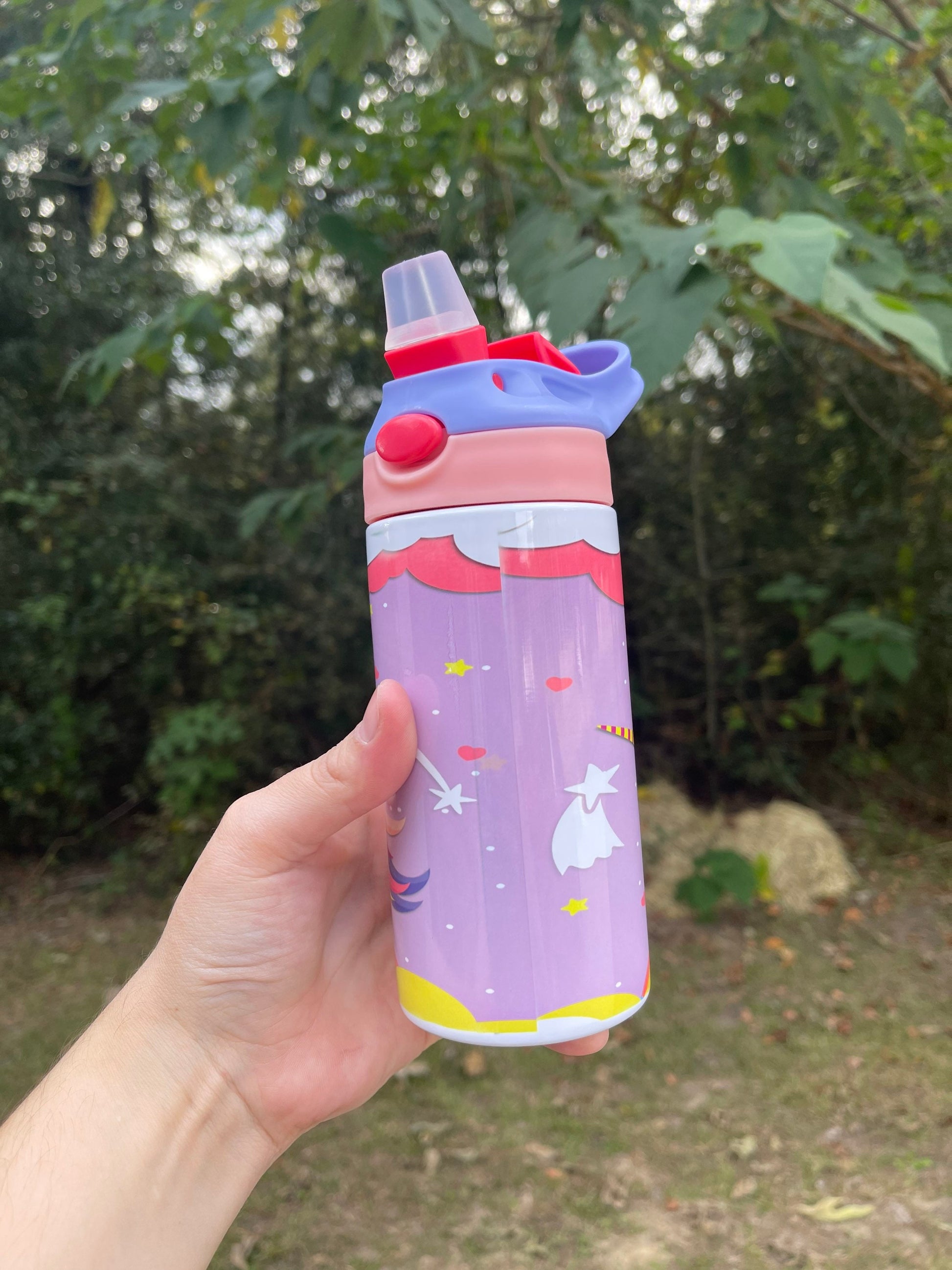 Kids cute Rainbow and clouds Unicorn 12oz kids bottle with lid and straw