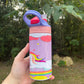 Kids cute Rainbow and clouds Unicorn 12oz kids bottle with lid and straw