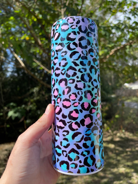 Blue Pink and purple cheetah print 20oz tumbler