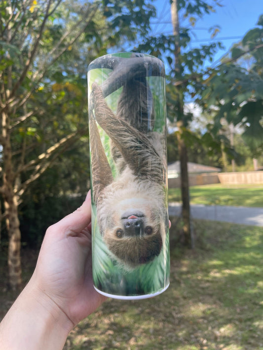 Sloth lovers upside down sloth real HD 20oz skinny tumbler