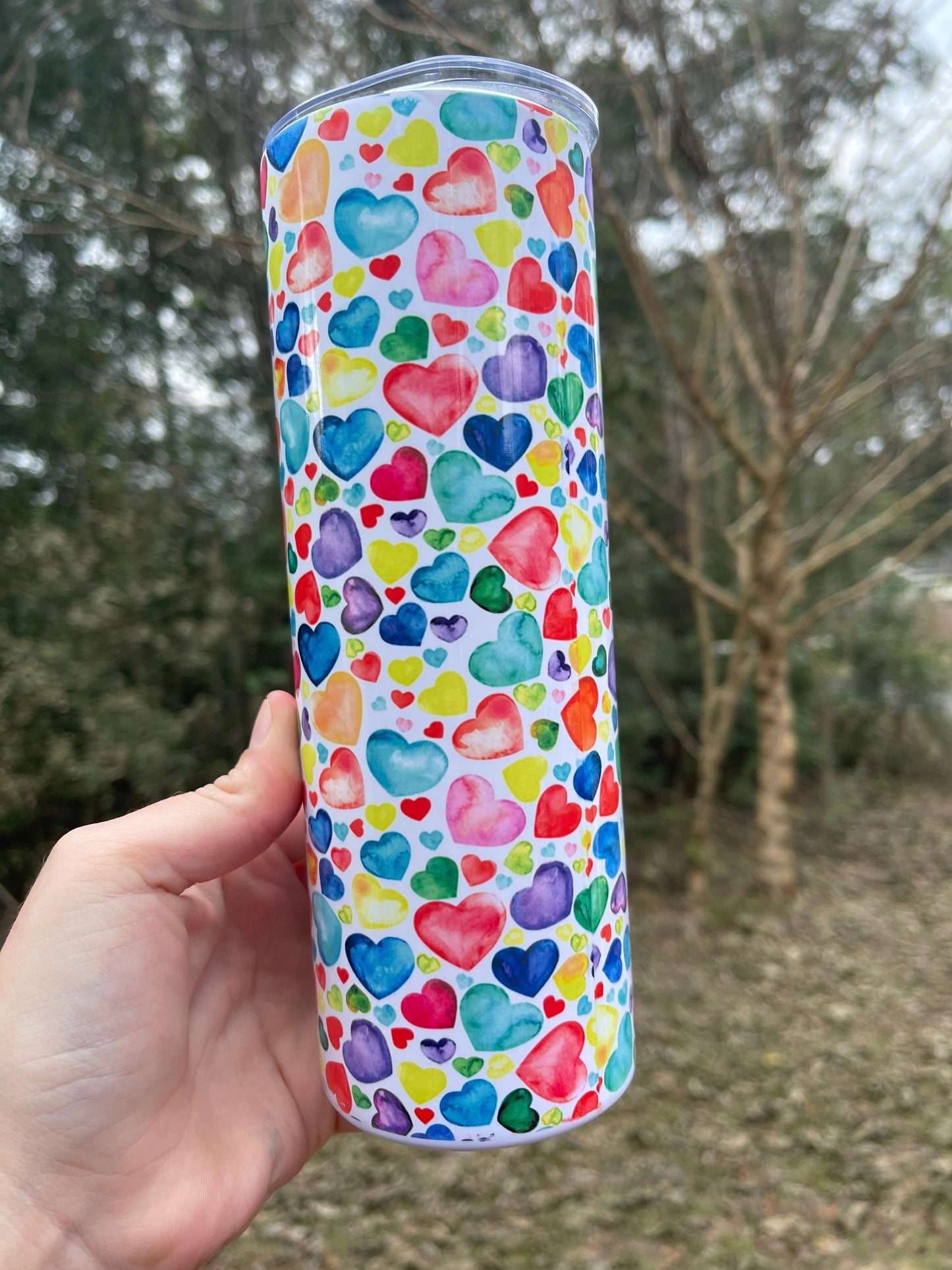 Cute hearts colorful rainbow hearts collage pride tumbler 20oz skinny