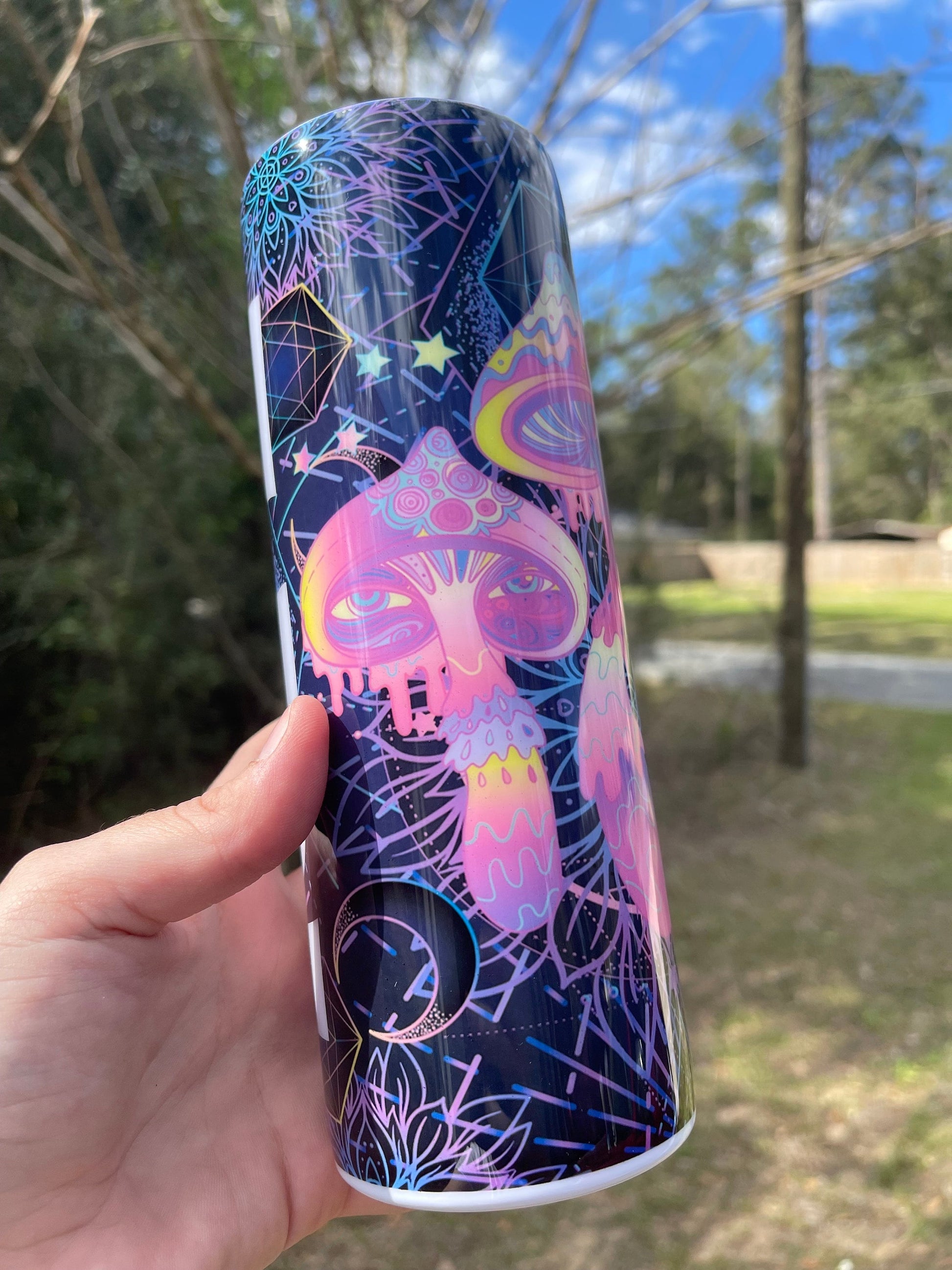 Purple and pink retro abstract mushroom 20oz skinny tumbler OR 12oz kids bottle