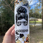 Lacrosse mom life mom bun 20oz skinny tumbler with cheetah print