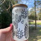 Cactus and succulent frosted glass cam 16oz with bamboo lid and straw. Perfect for coffee teas and more.