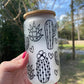 Cactus and succulent frosted glass cam 16oz with bamboo lid and straw. Perfect for coffee teas and more.