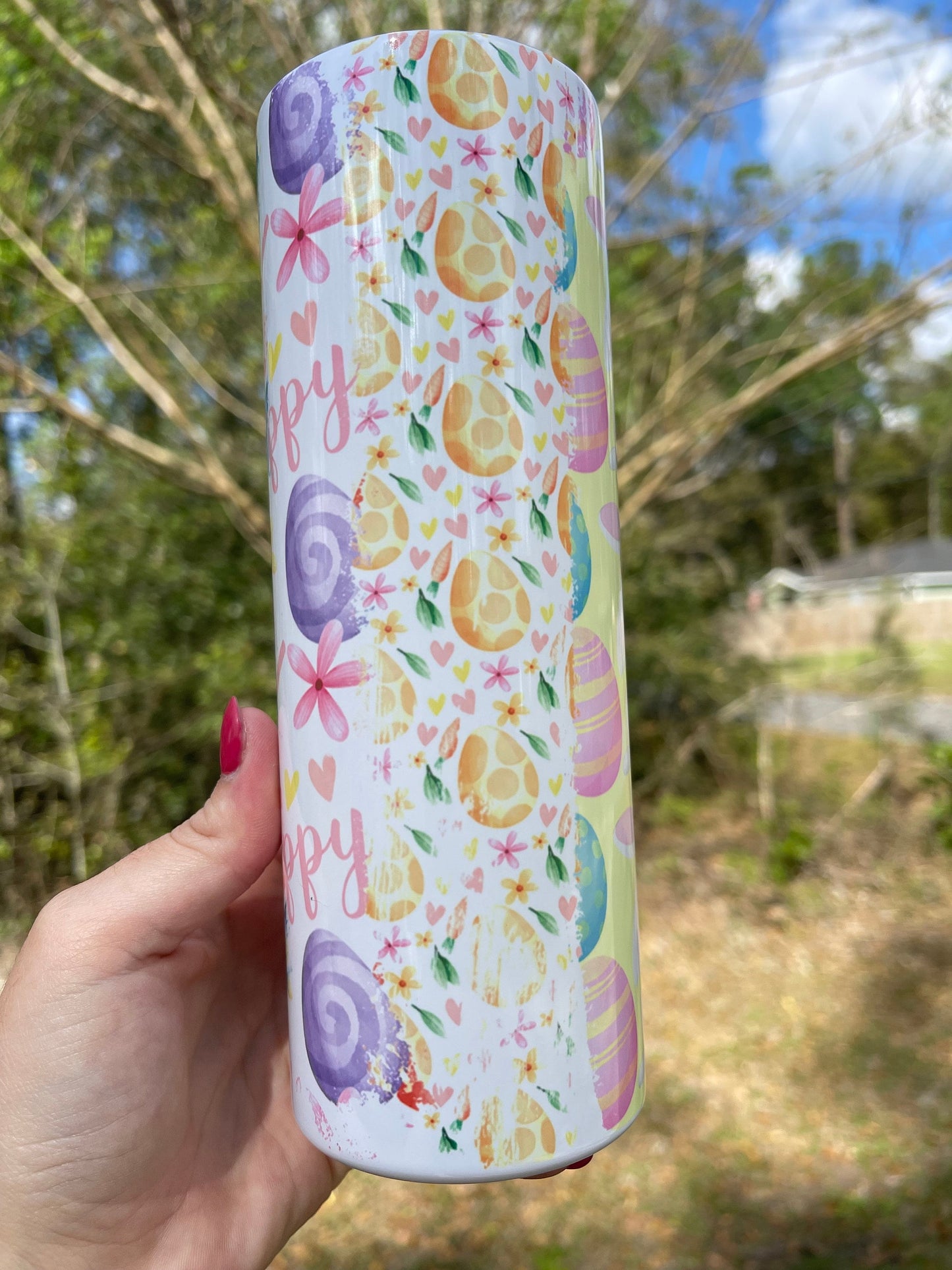 Easter egg, Easter themed unique and cute multicolored and multisided designs. 20oz skinny tumblers with lid and straw. Available in 12oz