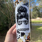 Lacrosse mom life mom bun 20oz skinny tumbler with cheetah print