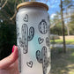 Cactus and succulent frosted glass cam 16oz with bamboo lid and straw. Perfect for coffee teas and more.