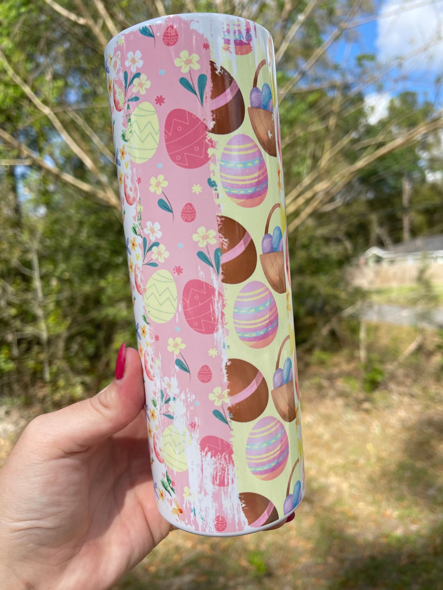 Easter egg, Easter themed unique and cute multicolored and multisided designs. 20oz skinny tumblers with lid and straw. Available in 12oz