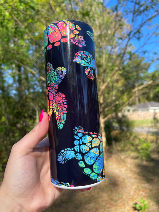 Black and Rainbow Sea Turtles Tumbler