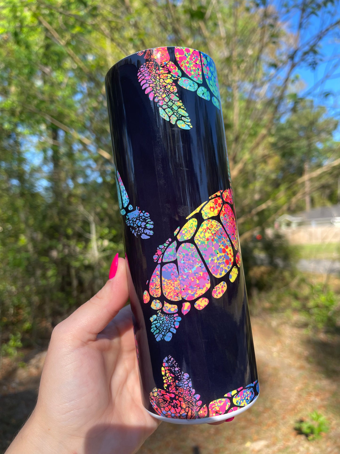 Black and Rainbow Sea Turtles Tumbler