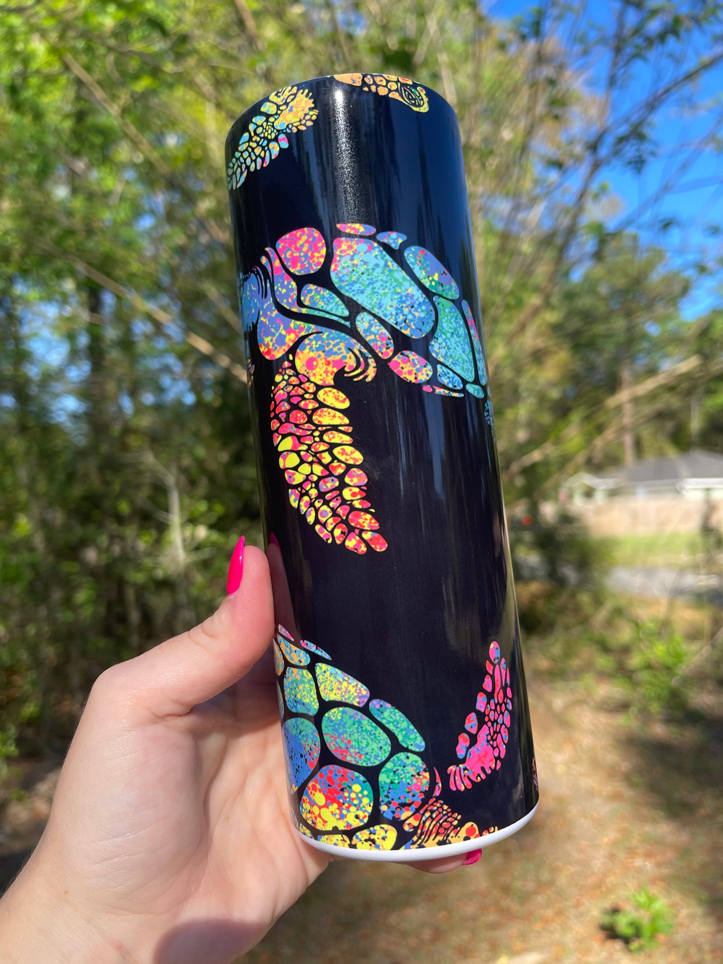 Black and Rainbow Sea Turtles Tumbler