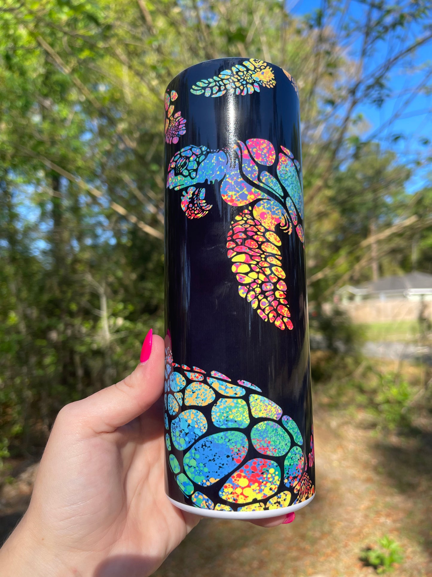 Black and Rainbow Sea Turtles Tumbler