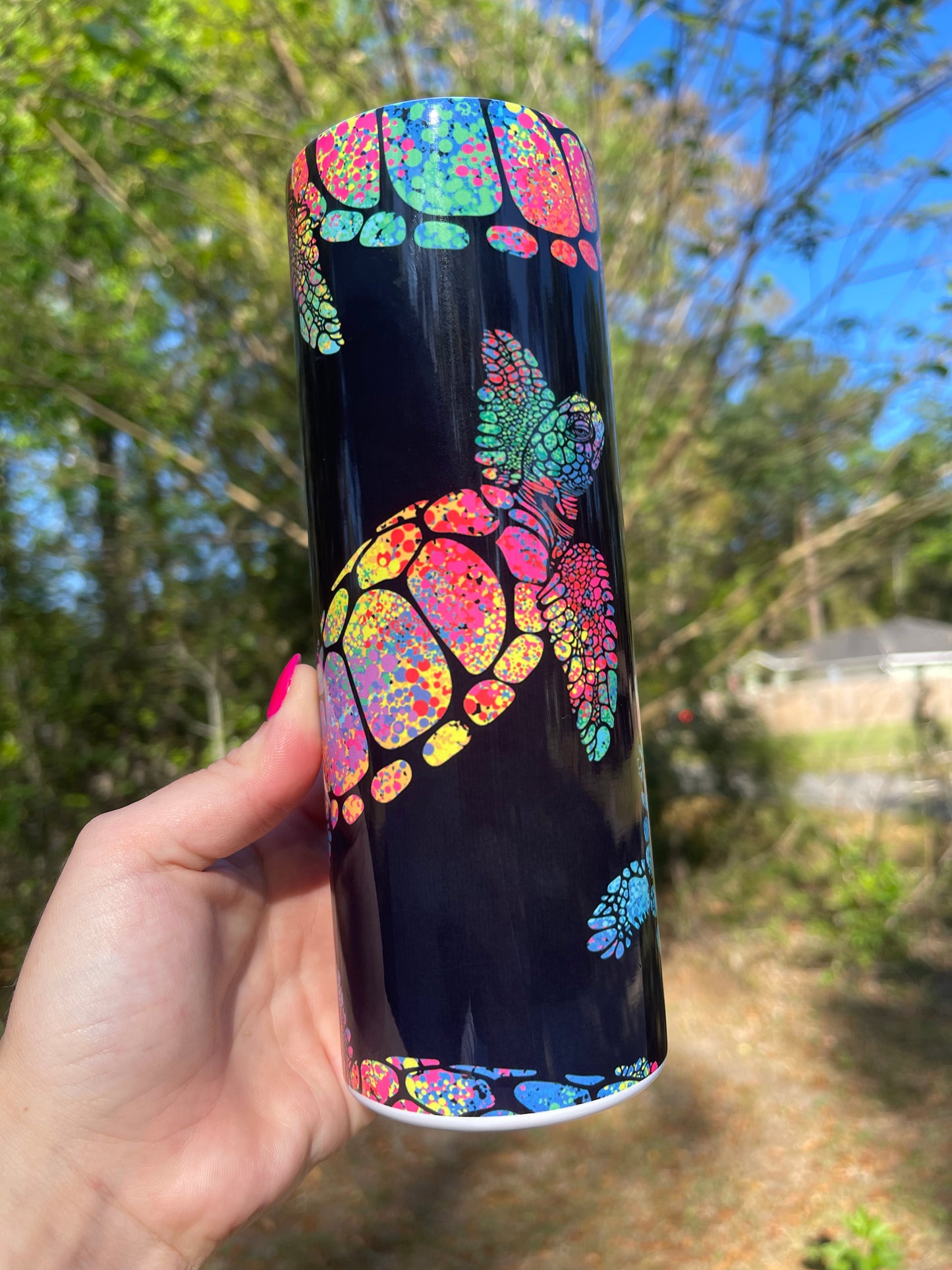 Black and Rainbow Sea Turtles Tumbler